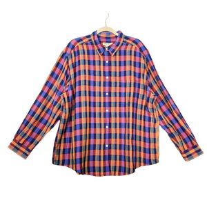 EDDIE BAUER Multicolor Plaid Linen Blend Long Sleeve Button Top SIZE XXL